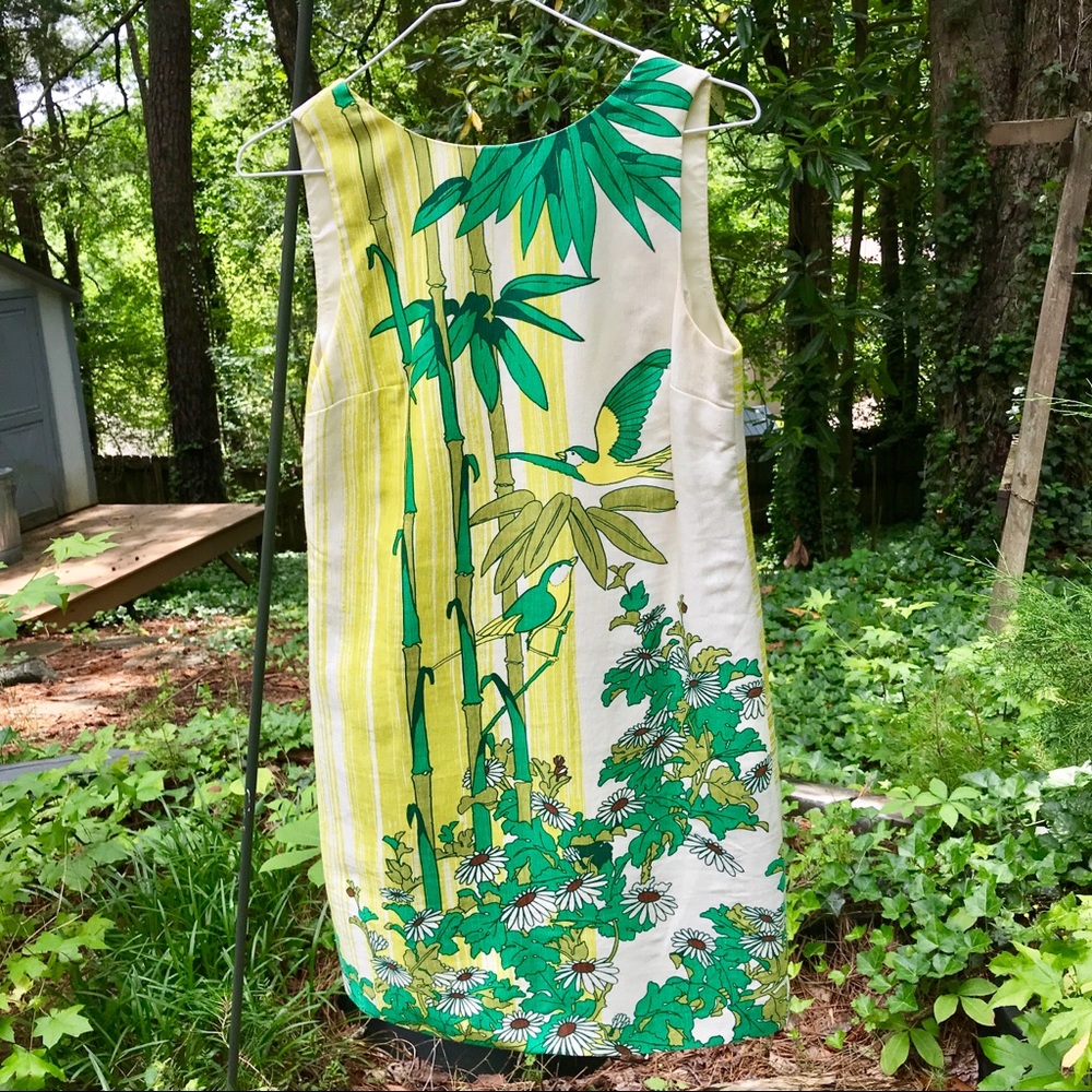 Rare Tibi NY linen & silk tropical birds dress